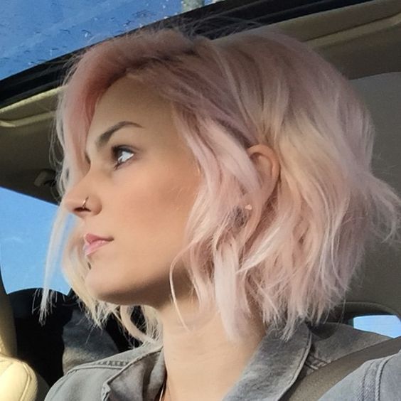 Cute short hair, blonde, gray with pink