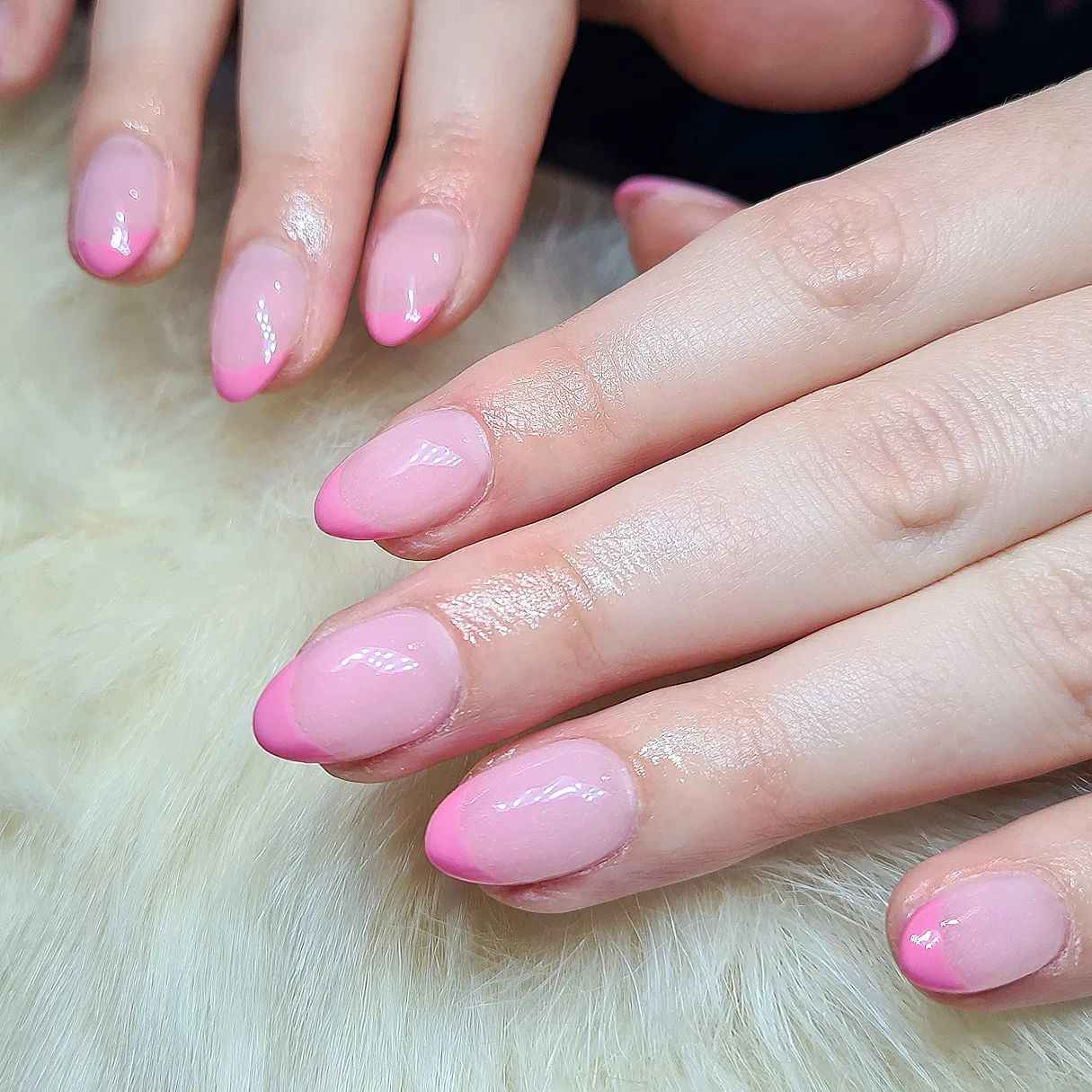 Short Pink Gel Nails with French Tip Nail Design 