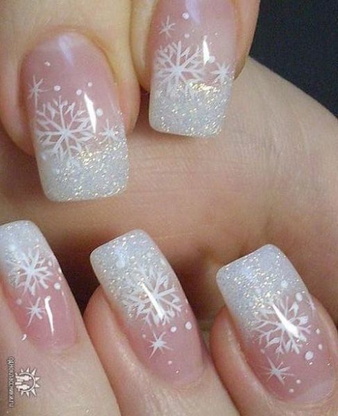 French Tip Short Glitter Christmas Nails Ideas