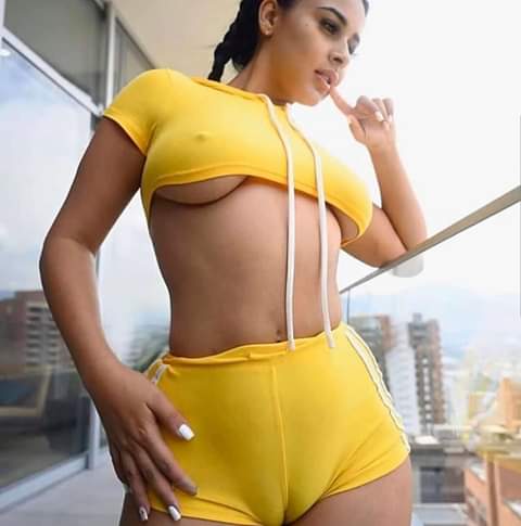 Think fit babes in sexy yellow outfit  showing best camel toe
