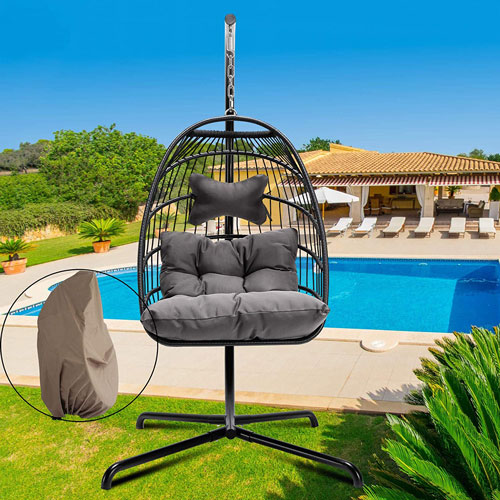 Egg Chair Rattan Wicker Hanging Outdoor Chair with Stand Indoor