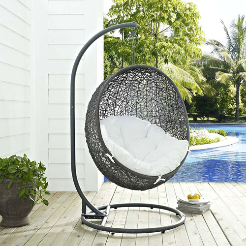 Rattan Outdoor Patio Porch Lounge Egg Swing Chair Set
